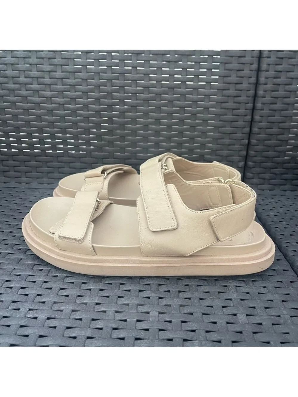 Zara Leather Platform Chunky Dad Sandals - Cream/Beige - Size 38 - Picture 6 of 10
